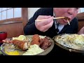 ミックスフライ定食大盛りと牡蠣フライ 咀嚼音 飯テロ 外食 動画 とんかつ屋で食べるオヤジjapan焼肉と海老フライ