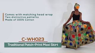 Patchwork traditional print maxi skirt from Africa Imports