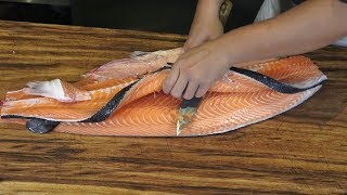 How to fillet a Giant salmon for sashimi & sushi  salmon cutting skill