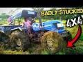 दलदल में फसा 4x4 ट्रेक्टर | Sonalika rx 47 4wd sikandar struggling in deep mud with trolley