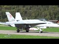 4k 2x mcdonnell douglas f 18 c hornet swiss air force arrival at meiringen air base lsmm