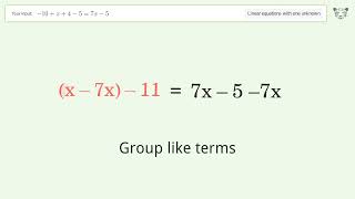 Linear equation with one unknown: Solve -10+x+4-5=7x-5 step-by-step solution