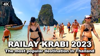 【🇹🇭 4K】Walking in Railay Beach Krabi - The most popular destination in Thailand 2023