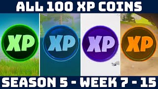 ALL 100 XP COINS (WEEK 7-15)! 40 Green, 30 Blue, 20 Purple & 10 Gold Locations [Fortnite Season 5]