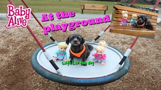 Baby Alive at the Playground Park with Leo the dog