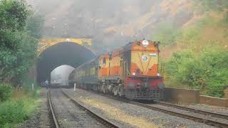 WDM3A 12202 Kochuveli Garib Rath Express Crossing Ukshi Station : Konkan Railways