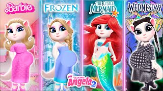 My Talking Angela 2 | Pregnant Barbie VS Pregnant Elsa VS Pregnant Ariel VS Pregnant Wednesday