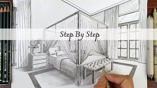 How to Draw A Bedroom In Two Point Perspective | Step By Step