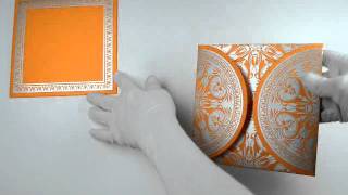 D-3281, Orange Color, Odd Shape Cards, Designer Multifaith Invitations, Interfaith Wedding Cards