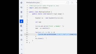 Multiplication Table Program in Java