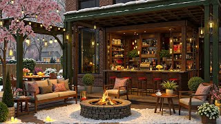 Cozy Winter Coffee Shop Ambience with Warm Jazz Music \u0026 Crackling Fireplace to Relaxing, Study, Work