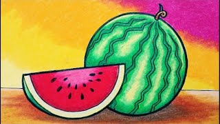 Menggambar Semangka || Cara menggambar buah Semangka || Gradasi Warna
