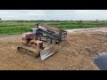 great perfectly skill dozer bury soil filling the deep pond komatsu d53 vs25ton dumper