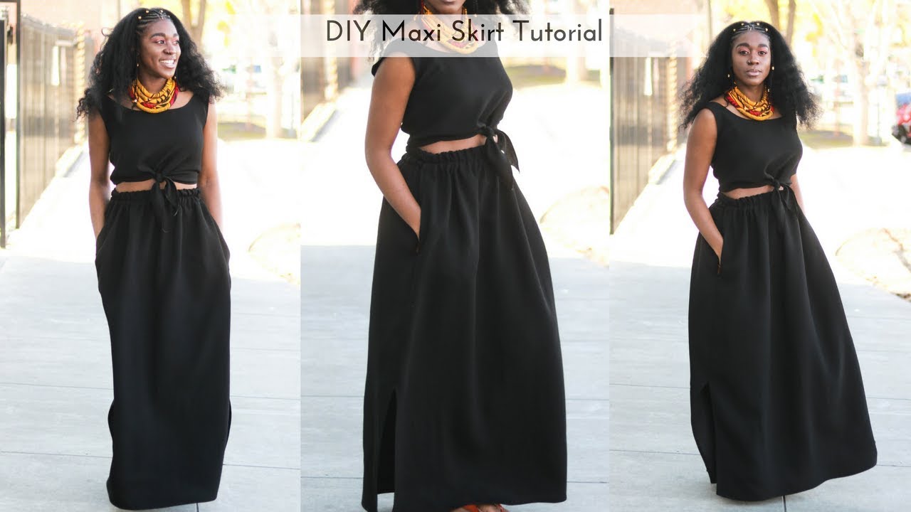 Easy DIY Side Slit Maxi Skirt With Pockets - YouTube