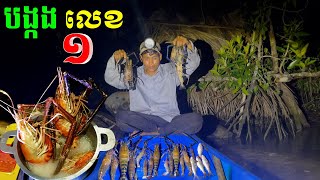 បង្កងនៅកោះពយផ្លូវក្របីធំៗណាស់ ស្ងោរទឹកដូងនៅកោះថ្មគ Find Big Prawns at night on island/Bong LaorTV