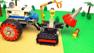 LEGO Experimental Police Truck - Bulldozer, Concrete Mixer Tractor, Train cars and vehicles