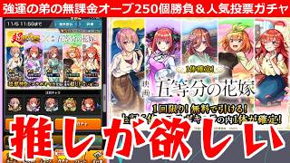 【モンスト】「五等分の花嫁 弟ガチャ」推しのあの子が欲しい!!強運無課金の弟が貯めたオーブ250個大勝負!!!＆人気投票ガチャ【五等分の花嫁コラボ】