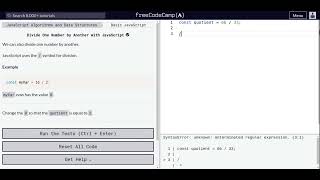 Lesson 14 | Basic JavaScript | Divide One Number by Another with JavaScript