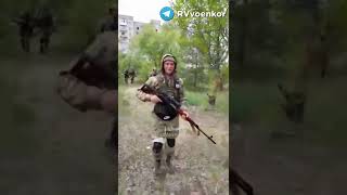 Chechen special forces walk in Severodonesk