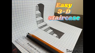 How to Draw a 3D Staircase - Geometric Optical Illusion Drawing and Coloring