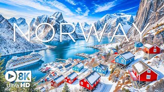 WINTER in NORWAY 8K UHD - Relaxing Music with Snowy Fjords, Northern Lights, Frozen Landscapes