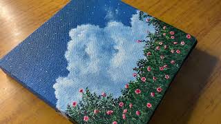 Flowers with blue sky and clouds/easy acrylic painting for beginners/ #acrylicpainting #26