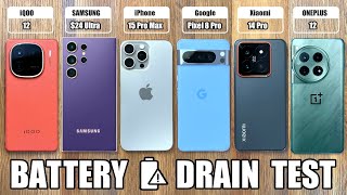 ULTIMATE Phone Battery Test - iPhone 15 Pro Max vs S24 Ultra vs iQOO 12 vs OnePlus 12 vs Xiaomi 14!