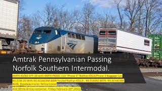 Amtrak Pennsylvanian Racing NS Intermodal at Cove, PA! 02 18 2022