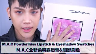 M.A.C Powder Kiss Lipstick \u0026 Eyeshadow Swatches | 全新柔粉霧唇膏眼影刷色 【Panda 🐼】