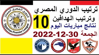 ترتيب الدوري المصري وترتيب الهدافين ونتائج مباريات اليوم الجمعة 30-12-2022 من الجولة 10