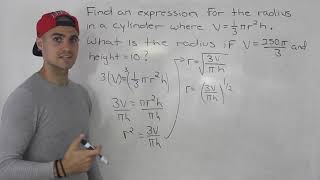 MCR3U - Find Expression for Radius in Cylinder - Grade 11 Functions