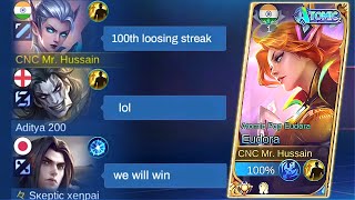 GLOBAL EUDORA ON LOOSING STREAK PRANK 😂 IN SOLO MYTHICAL HONOR | Mlbb