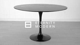 Black Calacatta Quartz Tulip Dining Table - Round | Mid Century Modern Furniture