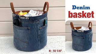 How to sew a small denim laundry basket tutorial, diy sewing a small denim basket,denim projects