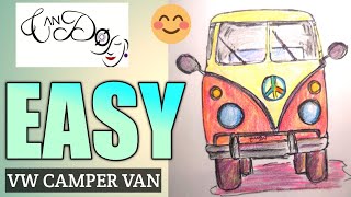 How To Draw A Van Step By Step For Beginners | VW Camper Van Drawing | Hippie Van Drawing Tutorial