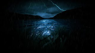 Ocean Rainstorm and Thunder Sounds for Sleeping | Dimmed Screen Waves with Rain and Thunder