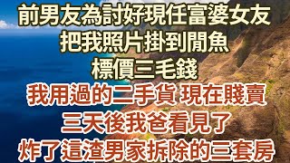 前男友為討好現任富婆女友 ，把我照片掛到閒魚標價三毛錢，我用過的二手貨，現在賤賣。三天後我爸看見了，炸了這渣男家拆除的三套房！