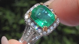 GIA 4.01 ct Natural Green Emerald \u0026 Diamond Solid Platinum  Estate Ring C979