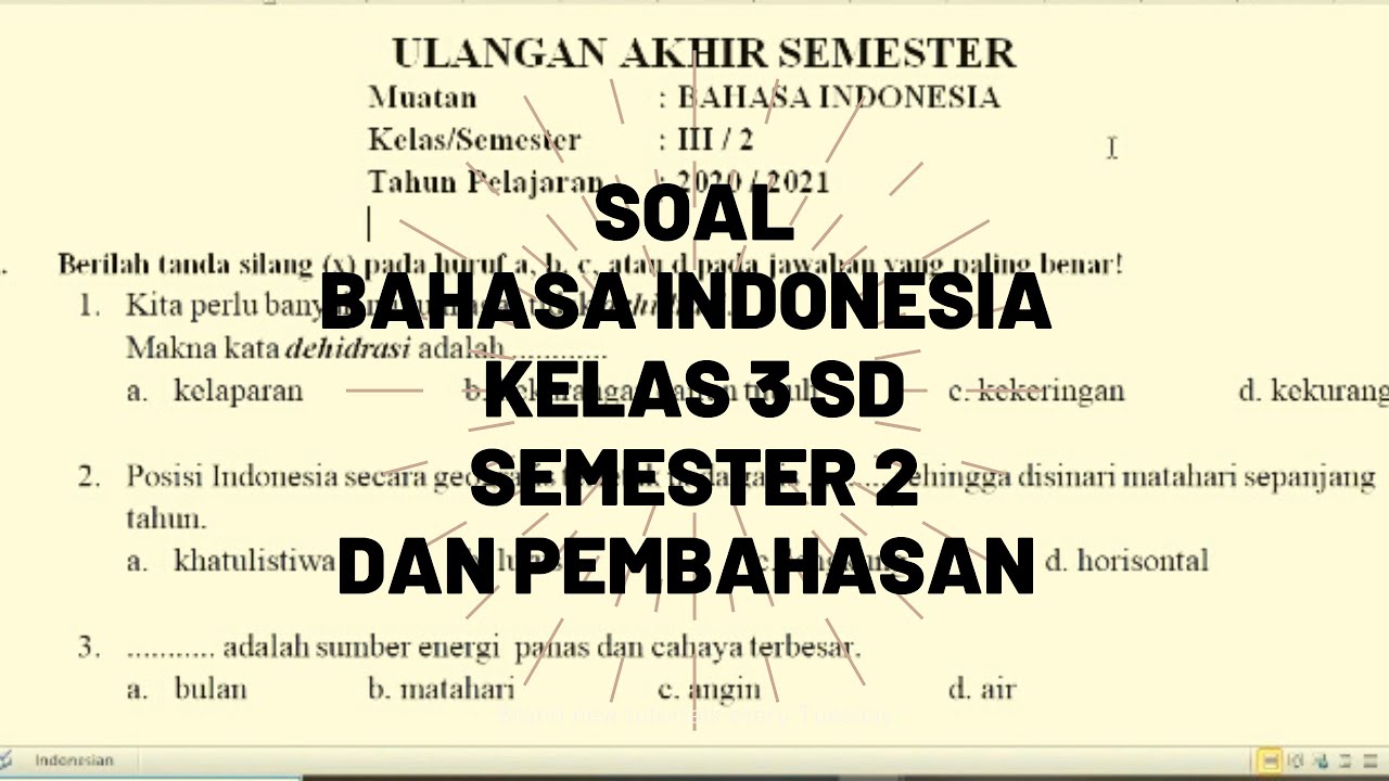 Soal Bahasa Indonesia Kelas 3 SD Semester 2 Dan Pembahasan - YouTube