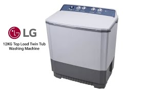 Full view of LG 12KG Top Load Twin Tub Washing Machine.                          LGWM1401ROPL