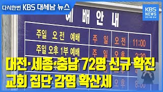 대전·세종·충남 72명 신규 확진…교회 집단 감염 확산세