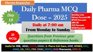 Day 19 Daily Pharma MCQ Dose Series 2025 II 20 MCQs II #pharmacist #druginspector #gpatexam