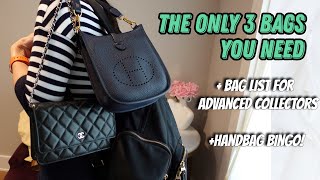 The Only 3 Bags You Need | Beginner \u0026 Advanced | Handbag Bingo! | Hermes, Chanel, LV, Tumi, Bottega