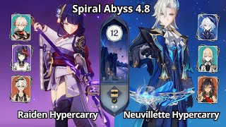 C0 Raiden Hypercarry \u0026 C0 Neuvillette Hypercarry - Spiral Abyss 4.8 Floor 12 Genshin Impact