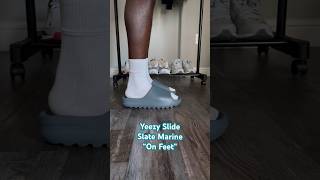 YEEZY Slide Slate Marine On Feet Look! 👀 #shorts #yeezy #adidas #slides