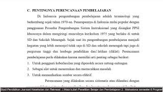 PERANAN DAN PENTINGNYA PERENCANAAN PEMBELAJARAN