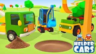 Helper Cars: a timber truck & an excavator. Car cartoons full episodes.