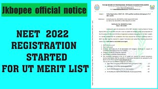 jk neet 2022 registration for merit list started//official notice from jkbopee