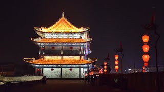 陕西印象：西安夜景，夜幕下的西安城墙、大雁塔南北广场和大唐不夜城