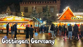 Göttingen, Germany 4K - Christmas market walking tour in snowy evening